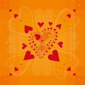 Red hearts pattern on golden background